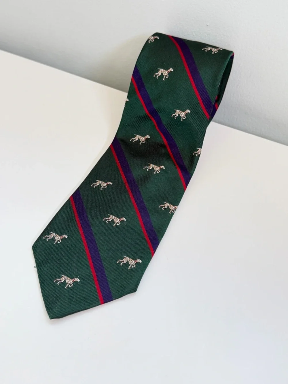 J Crew Silk Tie Green Dog Print English Novelty Preppy Ivy League‎ Necktie